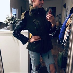 Olive Green and Leather Utility Jacket